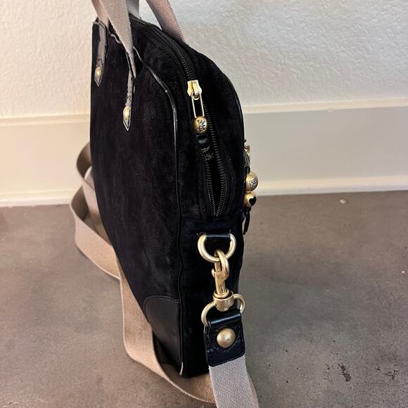 Juicy Couture Black velvet beige detail strap computer laptop messenger bag - Picture 3 of 8